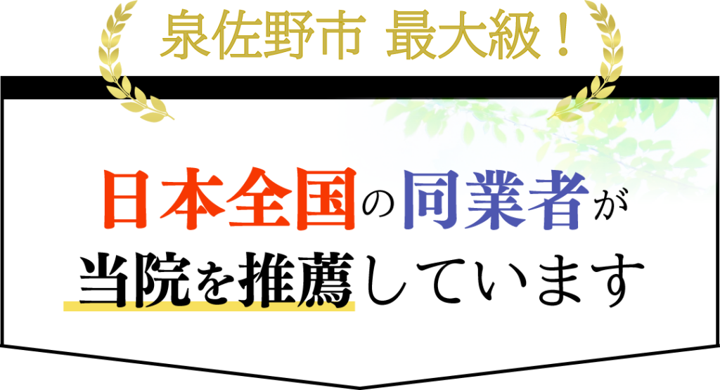 泉佐野市　最大級 日本全国の同業者が当院を推薦しています